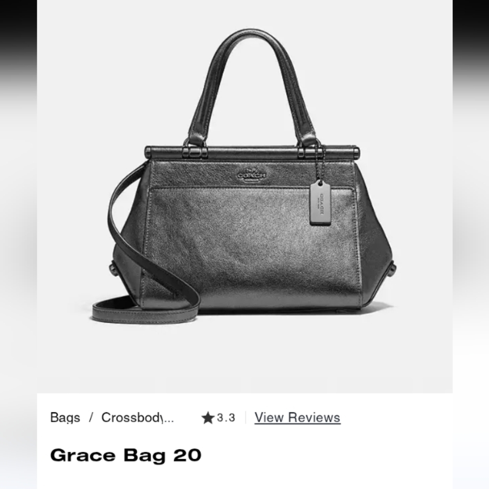 NWT Coach Metallic Silver Grace Bag With Coach Cherry Keychain 🍒 - Picture 2 of 16